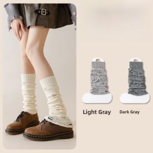 MiiOW | Womens Mid-Calf Knitted Sock Covers Autumn Winter JK Style Grey Hole Punching Leggings Socks Thickened Winter Thermal Cotton