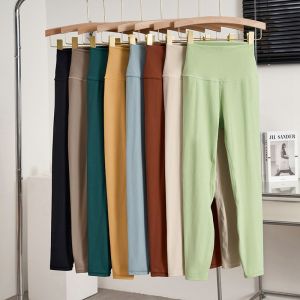 Slim Fit Yoga Pants High Waist Butt Lifting Quick Dry Sport Running Fitness Trousers Nine Points Pants Womens Base Layer Trousers