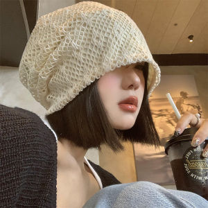 Casual Style Ask Xiangfang Womens Hat Eaves Brim Retro Japanese Design Hollow Knit Ice Cool Summer Thin Stackable Breathable Face Revealing Small Package Cap