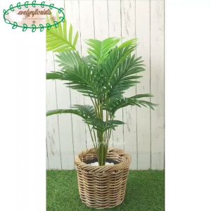Pohon Hias Artificial Daun Palem Kelapa Hijau X18 Semilatex Cover Keranjang Rotan Bulat Hiasan Sudut Rumah Aesthetic