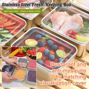 Stainless Steel Fresh-Keeping Box Fresh-Keeping Box Large Capacity Portable Food Container不锈钢保鲜盒