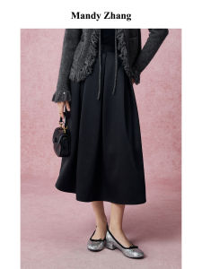 French Design Pleated A-Line Black Half Skirt