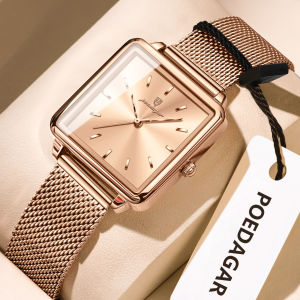 POEDAGAR Square Fashion Ladies Watch Waterproof Stainless Steel Mesh Watch For Woman Elegant Womens Quartz Watches Female Reloj