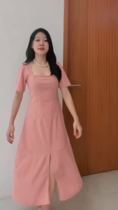 pink dress for woman casual semi formal office attire summer formal long plain korean style dress