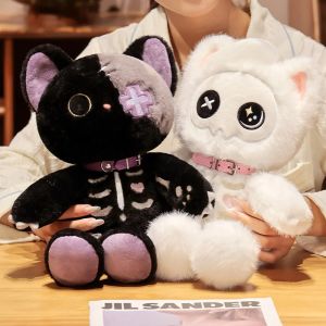 Cute Black Skeleton Cat Plush Toy Cyberpunk Style Creative Fluffly Soft Stuffed Animal Cat Doll Kids Halloween Xmas Gifts