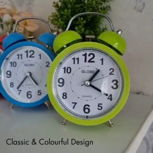Globe Classic Alarm Clock With Night Light - Metal Body/Loud Alarm Sound/Colourful Design