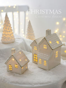 Nordic Creative Ceramic Snow House Decoration Christmas Tree Decorations Tabletop Display Festive Atmosphere Lighting Scene