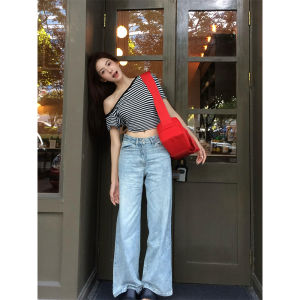 Shoulder Bared One Piece Slim Fit Striped Short Sleeve T Shirt for Women Fashionable Commute Style Black Grey Color Block Design