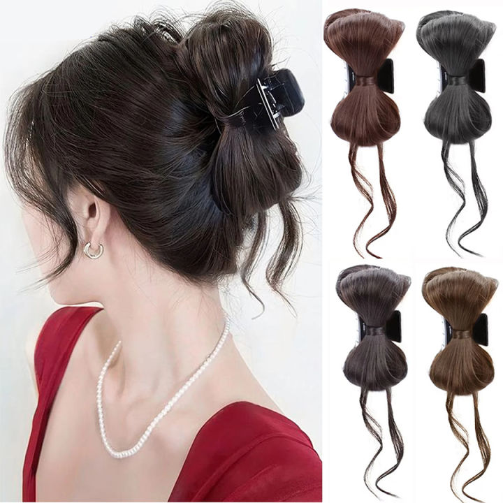 Mái Tóc Giả Búi Cao Hàn Quốc Mềm Mại Dành Cho Nữ Với Kẹp Càng Cua, Kiểu Búi Đơn Giản, Chất Liệu Sợi Nhiệt Độ Cao