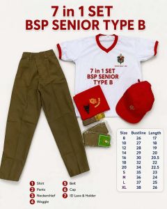 BSP Senior Type B 7 in 1 Set: White Shirt with Red Trim Khaki Pants Red Cap Belt Neckerchief Scouting & School Uniforms