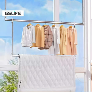 GSlife🔥🔥【2025 New】2.4M Clothes Rail Stainless Steel Drying Rack Telescopic Clothing Rod Extendable Clothes Organizer Drying Rod
