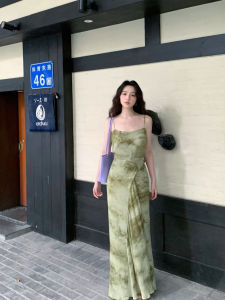 Retro Floral Print Long Dress for Women High Waist Sling Style Viscose Fiber Summer Work Clothing Sleeveless Pullover