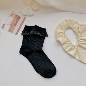 Creamy-white Girly Style Tube Socks Sweet Lace Socks Spring and Summer with Loafers Preppy Style JK Long Socks