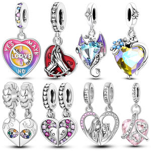 Color Zircon Heart Shapes Dangle Charm Beads Fits 3mm Bracelet Bangle Necklace For Women Pendant Luxury DIY Jewelry Making Gifts
