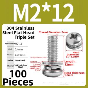 BAIRUITE | Cross Head Spring Washer Combination 316 Stainless Steel Round Head Screws
