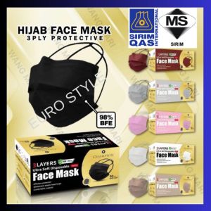 【𝟐𝟒𝐡𝐫𝐬 𝐒𝐡𝐢𝐩】Champion 50pcs 3ply Hijab Mask 3ply Face Mask Headloop Non Medical Disposable Mask full Black Face Mask