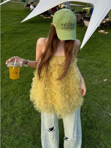 French Style Sweet Summer Cake Dress Netting Splice Puffy Short Skirt Womens Strapless Gown Casual Commute Wind Baking Element