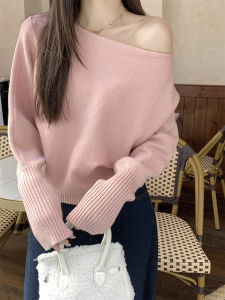 Loose One-Shoulder Bony Knitwear Womens Winter Lazy Pure Desire Base Layer Inner Wear Top Korean Style Long Sleeve Crew Neck