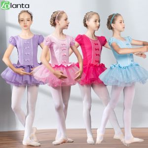 Lolanta Ballet Dress Kids Girls Bow Knot Mesh Puffy Dress Long/ Short Sleeves Dance Practice Stage Performance Training Cheer 4-14years