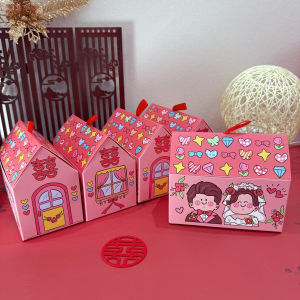 Original Wedding Candy Box Thickened Wedding Preparation House Cartoon Style Cardboard Material Wedding Celebration Supplies