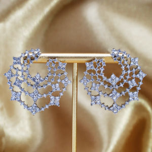 SEQUITO Exquisite Wedding Party Brides Ear Jewelry Gold Plated Micro Pave Shiny AAAAA Zirconia Hollow Snowflake Big Stud Earrings SE1014