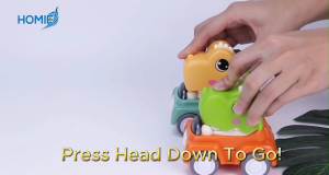 Press Dino Run Toy Car-Parent-Child Interactive Dinosaur Toys/Press Hard Down to Go(without battery)