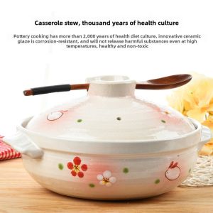 Cute Cartoon Ceramic Casserole Dish Small Japanese Style Rice Cooker Chicken Rice Noodles Home Gas Stove Pot with Lid Gift