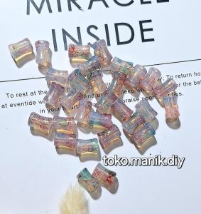 12pcs manik kaca panjang mote kaca tabung lonjong premium