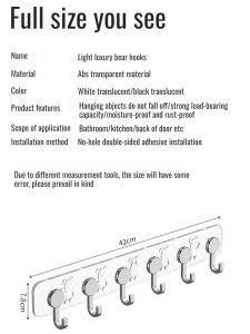 Multifunctional adhesive bathroom wall hooks row bear waterproof nopunch hooks
