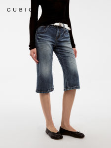 Retro Washed Cats Whiskers Aged Casual Jeans 5-inch Shorts