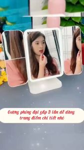 Gương Trang Điểm Có Đèn Led 4K Gương Trang Điểm Để Bàn Xoay 360 Độ Phóng Đại Gấp 3 Lần Tiện Lợi Sạc Pin Cao Cấp HTV