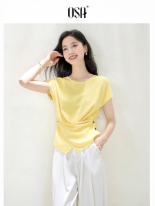 OSA | Irregular Design Yellow Short Sleeve Knit Top