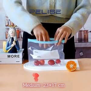 Pelise Fresh Keeping Bags with Zipper Reusable Food Storage Container Kitchen Refrigerator Organizer
