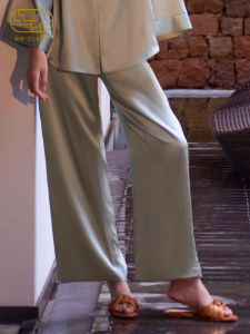 กางเกงนอนผ้าไหมสำหรับผู้หญิง กางเกงขายาวเอวกลาง กางเกงขายาวผ้าไหมไหม ชุดนอนสีดำ กางเกงขายาวผ้าไหมสำหรับผู้หญิง ชุดนอนผ้าไหม