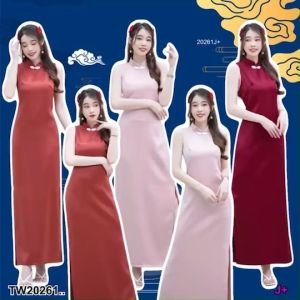 TW20261  เดรสกี่เพ้าแขนกุดทรงสอบผ่าข้าง ..