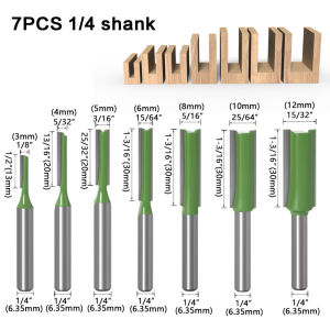 7Pcs 2Flute Clean Straight Bit Woodworking Tools Router Bit Set For Wood Tungsten Carbide Endmill Milling Cutter 1/4" 6mm Shank