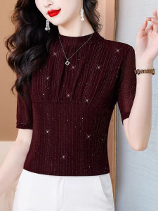 WANGGONGZHU | Princess Style Short Sleeve Mesh T-Shirt Women Summer New Fashion Lace Base Top Slimming Meat Covering Versatile Solid Color