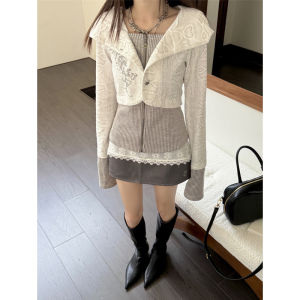 Retro Knitted Long Sleeve Slim Fit Cardigan Womens Fashion Set Autumn Winter Punk Style Half Skirt Suit Casual Outerwear