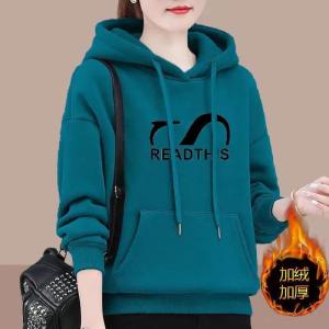 เสื้อสเวตเตอร์มีฮู้ดบุขนแกะหนาสำหรับผู้หญิง ทรงหลวม แขนยาว ปกติ ฤดูใบไม้ร่วง/ฤดูหนาว เสื้อคลุมกันหนาว เสื้อผ้าทำงาน เสื้อผ้าทำงาน