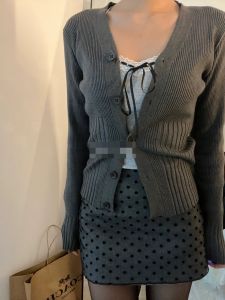 กระโปรงสั้นทรงเอลายสก็อตสไตล์ฝรั่งเศสสำหรับผู้หญิง กระโปรงสั้นลายจุดสไตล์วินเทจลำลองสำหรับฤดูใบไม้ผลิและฤดูใบไม้ร่วง