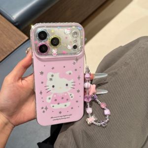 Sanrio | Ốp Điện Thoại Hello Kitty Dễ Thương Dành Cho iPhone 17/16/15 Pro Max Kèm Dây Đeo - Thiết Kế Viền Hoa Hồng Hoạt Hình Toàn Diện Chống Sốc Chống Xước