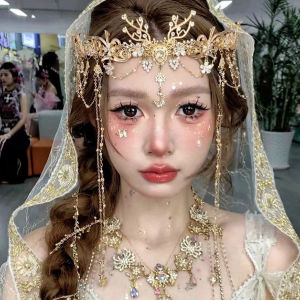 Princess of the West Region Full Diamond Tassel Hair Crown National Style Travel Photography Womens Accessories Hair Decorations