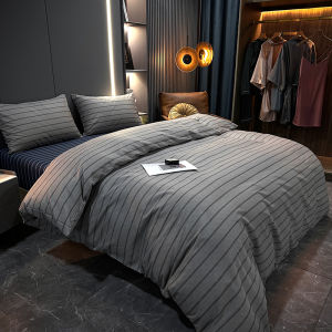 New Simple Pure Cotton Bedding Set Four-Piece Queen Size Bed Sheet Cover Duvet Cover Striped Bed Canopy Three-Piece Set
