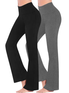 2 Pack Womens Super Soft Flare Pants High Waisted Tummy Control Workout Yoga Push Up Gym Fitness Long Leggings Bell Bottoms