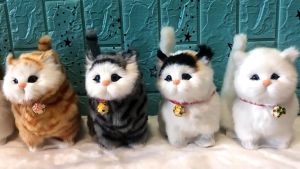 Thú Nhồi Bông Hình Dáng Mèo Dễ Thương Lông Mềm Mịn Không Dễ Rụng Biết Kêu Trang Trí Phòng Ngủ Quà Tặng Đáng Yêu