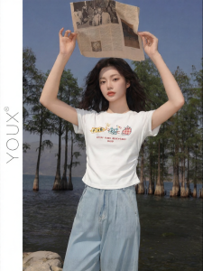 YOUXIANG | Áo Thun NgắnSlim Fit In Hình Mèo Dễ Thương