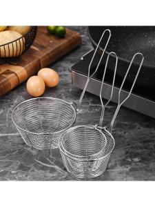 Stainless Steel Deep Bottom Mesh Spoon Fryer Oil Filter Kitchen Utensil Short Handle Soup Ladle Anti-Slip Cooking Tool