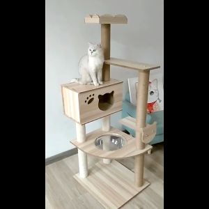 Wood Cat Condo Integrated Hemp Rope Cat Tree Space Cabin All-purpose Large Shelf