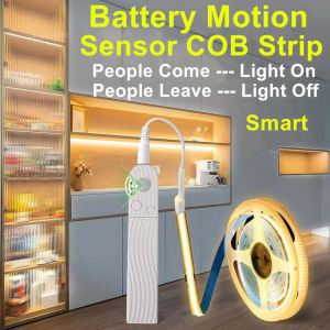 Angelila Battery Powered 5V COB LED Strip Light with PIR Motion Sensor Switch Flexible LED Tape High Density 320Leds/m FOB Lights Ribbon LED Rope for Stairs Bedroom Cabinet Kitchen Cabinet Counter
