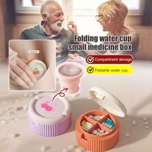 Dopamine Small Medicine Box Foldable Portable Water Cup Moisture-proof Three Meals A Day Mini Storage Box